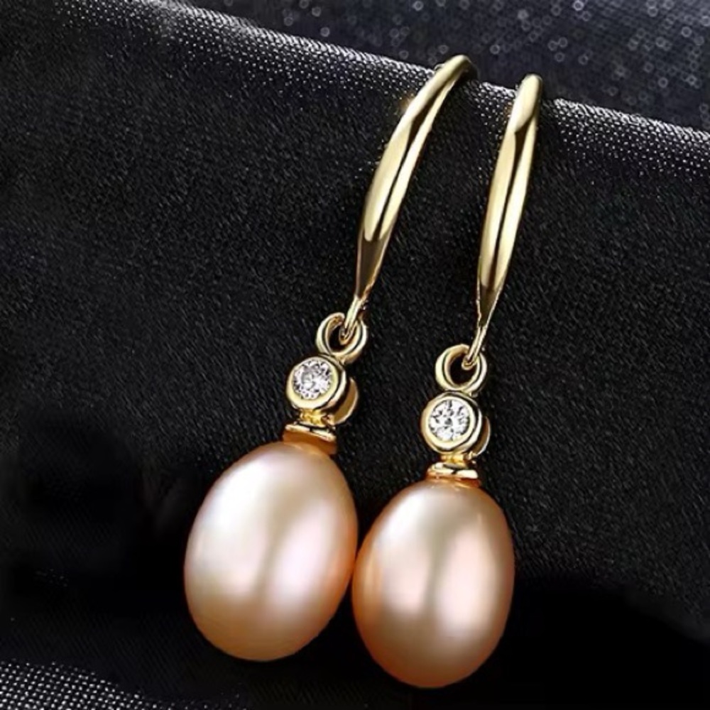 •Fashion Vintage 925 Sterling Silver Gold Plated Natural Pearl Hoop Earrings